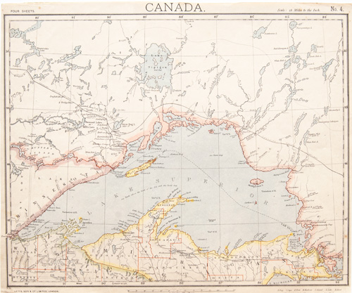 Ontario, Lake Superior, with part of Minnesota, Wisconsin and Michigan 1884 map